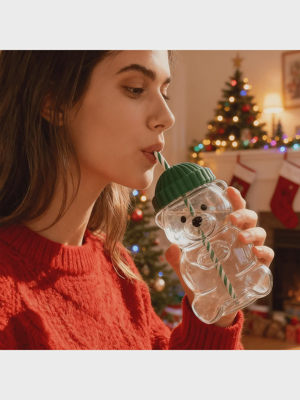 Schattige Beer Beker met Rietje en Deksel - Plastic Drinkbeker voor Kinderen en Volwassenen