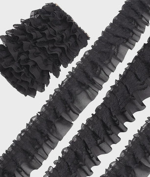 Ruffle Kantband met Borduurwerk - 5cm Breed - Zwart, Wit, Roze - DIY Decoratie