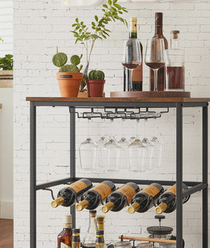 VASAGLE Serveertrolley met Wijnrek en Glashouder - Keukentrolley op Wielen, 40x60x82 cm