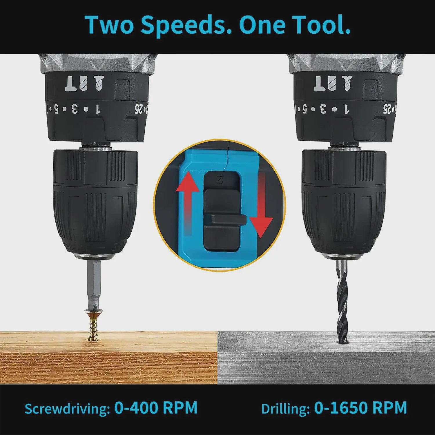 21V Accuboormachine met 45Nm Koppel - Draadloze Schroef- en Klopboormachine met Lithium-Ion Batterij