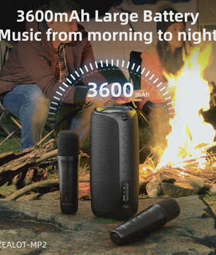 Zealot MP2 Draagbare Karaoke Bluetooth Speaker met 2 Draadloze Microfoons - 10u Speeltijd, IPX5 Waterdicht