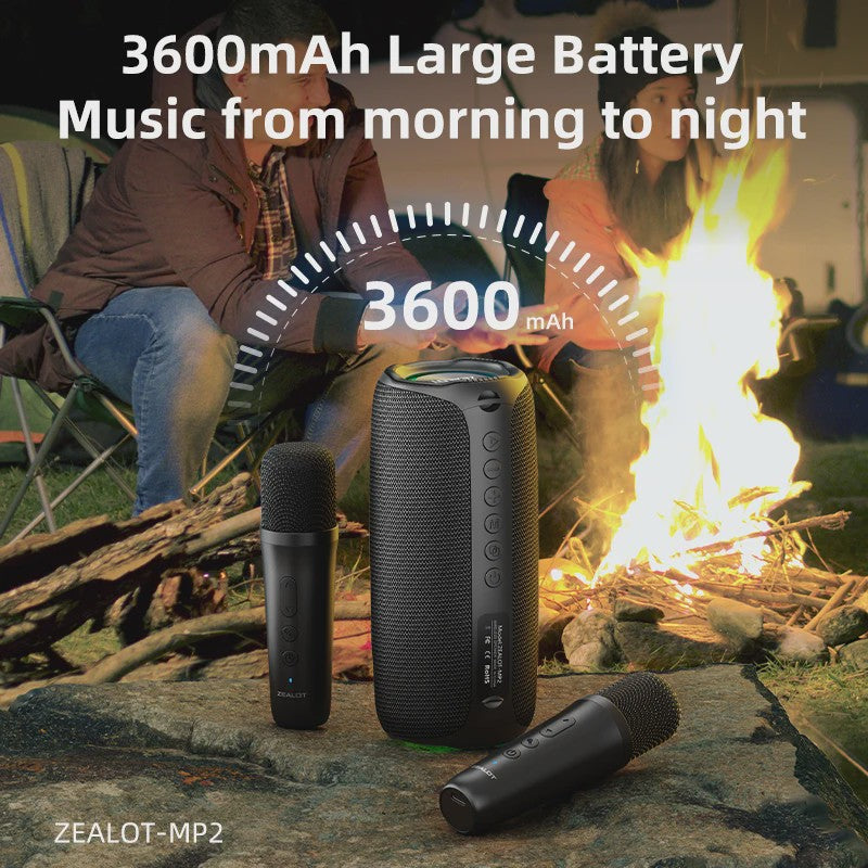 Zealot MP2 Draagbare Karaoke Bluetooth Speaker met 2 Draadloze Microfoons - 10u Speeltijd, IPX5 Waterdicht