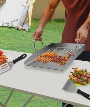 RVS Grillplaat 40x30cm - Heavy Duty BBQ Pan met 2 Spatels