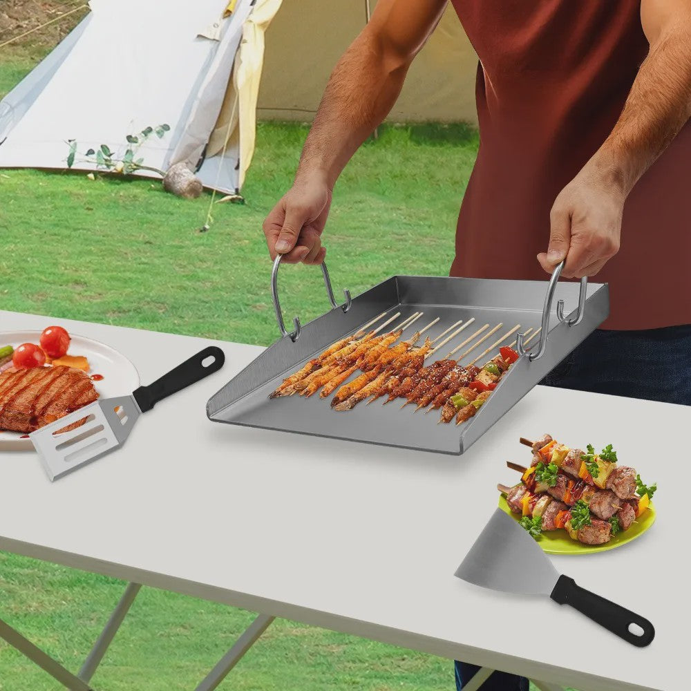 RVS Grillplaat 40x30cm - Heavy Duty BBQ Pan met 2 Spatels