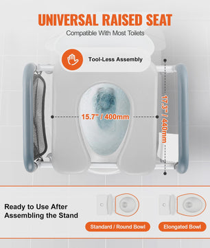 Verhoogd Toilet Zitting met 7-Positie Hoogteverstelling, Comfortabele Handgrepen en Aluminium Frame - Max 158 kg