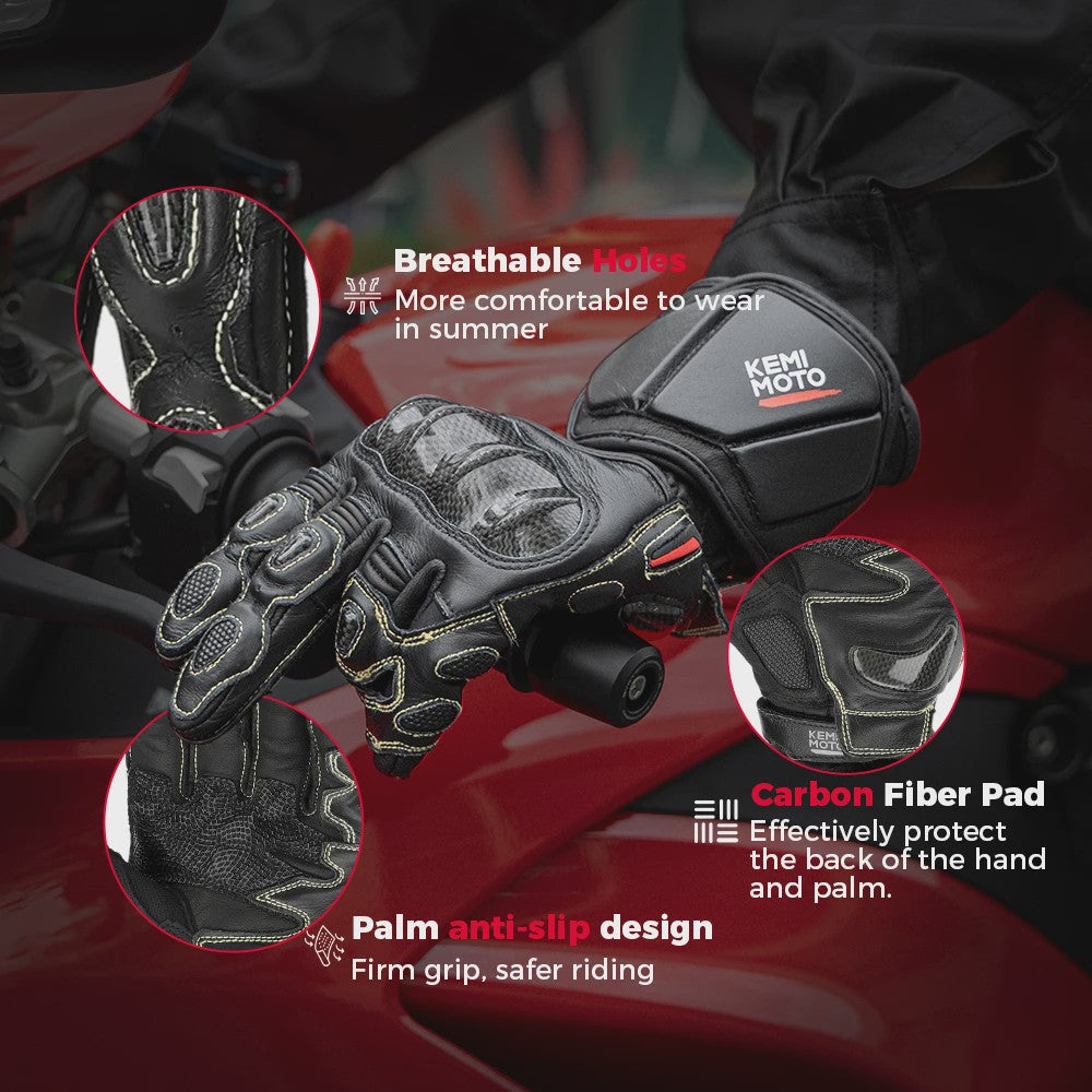 KEMIMOTO Lederen Motorhandschoenen met Kevlar Bescherming - Herfst/Zomer