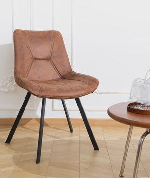 Set van 2 Moderne Kunstleren Eetkamerstoelen Bruin met Zwarte Metalen Poten