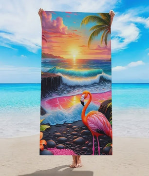 Artistiek Flamingo Strandlaken - Sneldrogend en Absorberend Strandlaken voor Zomer Vakantie