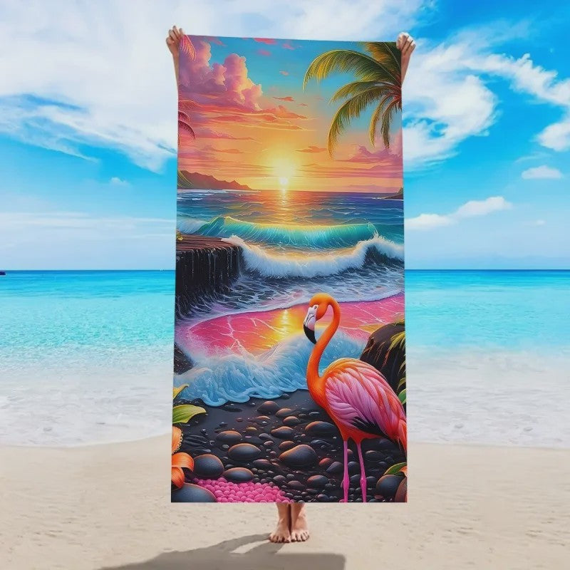 Artistiek Flamingo Strandlaken - Sneldrogend en Absorberend Strandlaken voor Zomer Vakantie