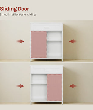 Wit Keuken Sideboard met Schuifdeur, Lades en Verstelbare Planken - Multifunctioneel Meubelstuk