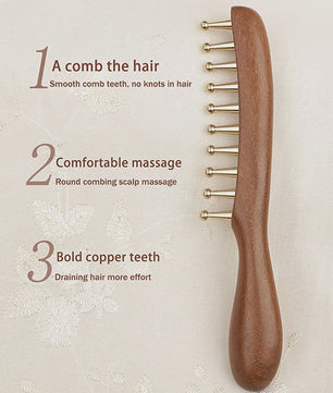 Houten Meridian Kam met Koperen Tanden & Massage Stick voor Hoofd en Lichaam