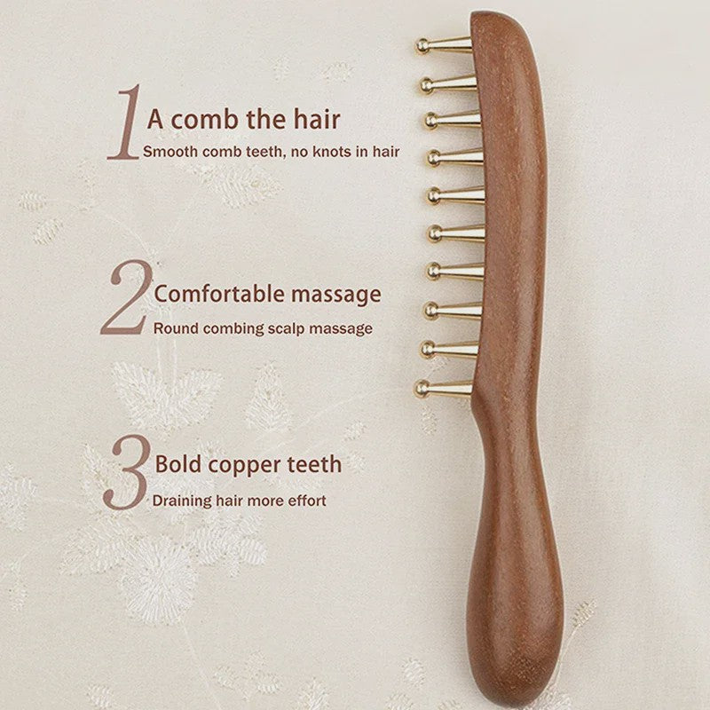 Houten Meridian Kam met Koperen Tanden & Massage Stick voor Hoofd en Lichaam