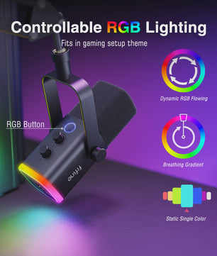 FIFINE AM8T XLR/USB Microfoon Kit met Armatuur, Mute, RGB & Hoofdtelefoonaansluiting - Gaming & Streaming