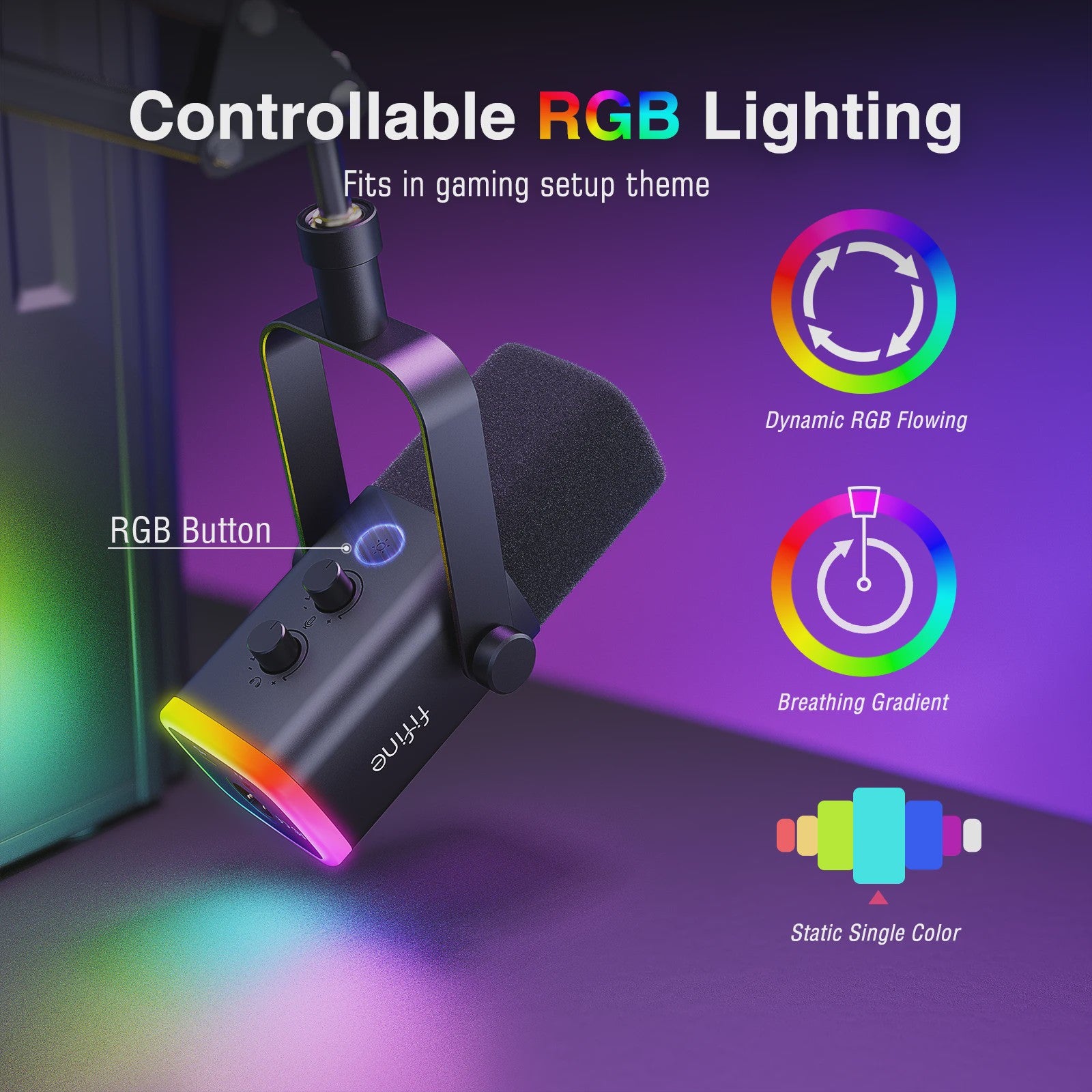 FIFINE AM8T XLR/USB Microfoon Kit met Armatuur, Mute, RGB & Hoofdtelefoonaansluiting - Gaming & Streaming