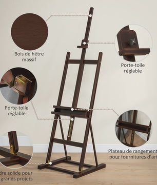 Vinsetto Houten Schildersezel - Verstelbare Hoogte 171-230cm, Kantelbaar tot 80°, Met Opbergvak