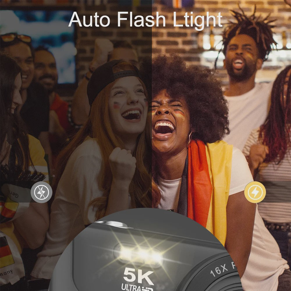 Ourlife Compacte Digitale Camera 5K 72MP met 16x Zoom - Ideaal voor Vlogs en YouTube
