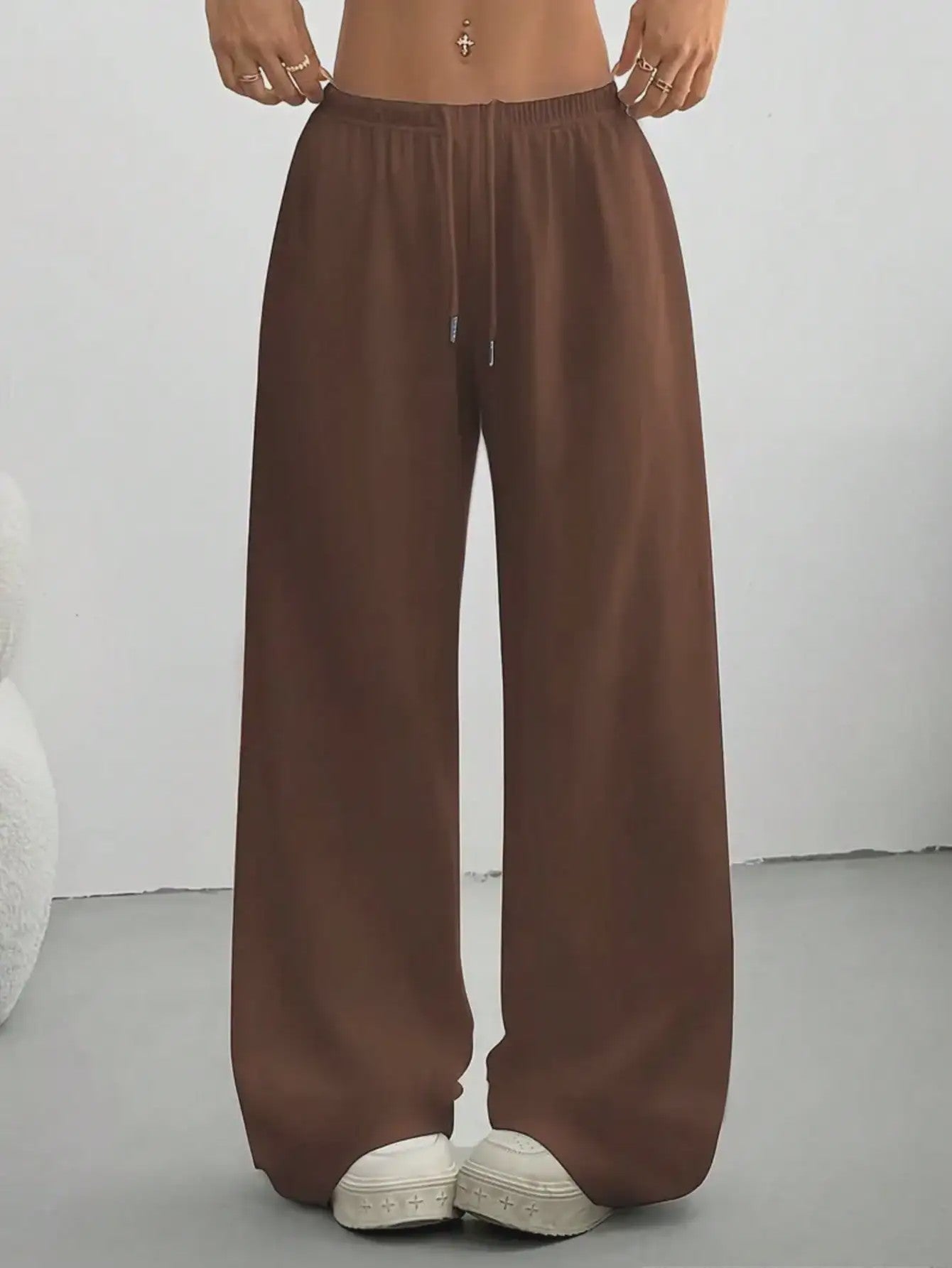 Dames Wijde Pijpen Joggingbroek met Trekkoord en Elastische Tailleband