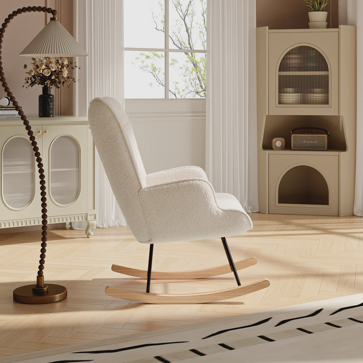 Comfortabele Schommelstoel met Teddy Stof - Zachte Lounge Chair voor Woonkamer & Slaapkamer