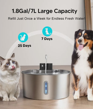 7L Roestvrijstalen Slimme Drinkfontein voor Katten en Honden met Sensor en Oplaadbare Batterij