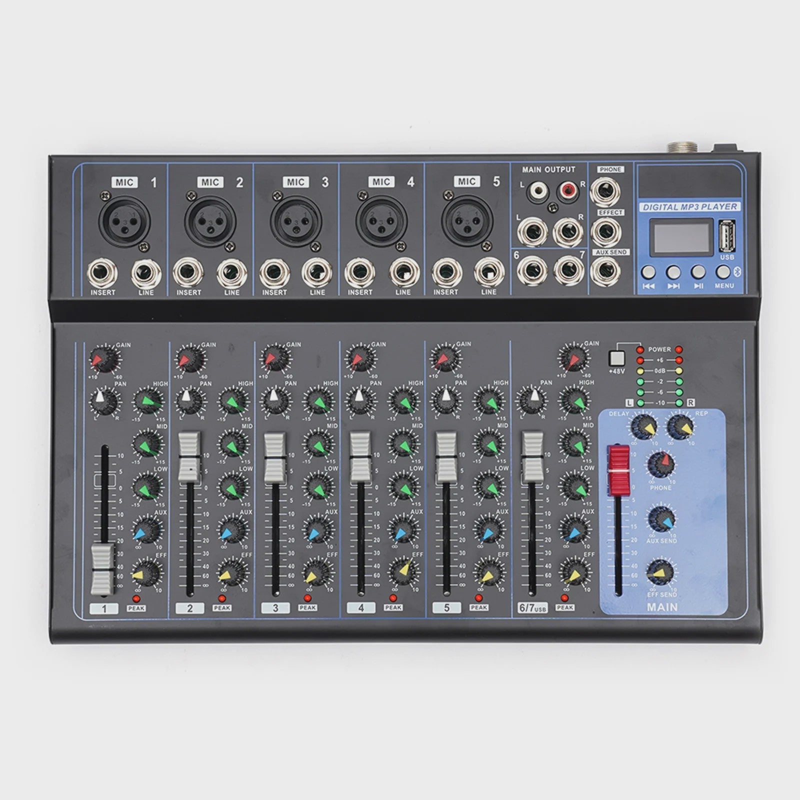 Professionele 7-Kanal Audio Mixer - Digitale Sound Console met USB MP3 Speler