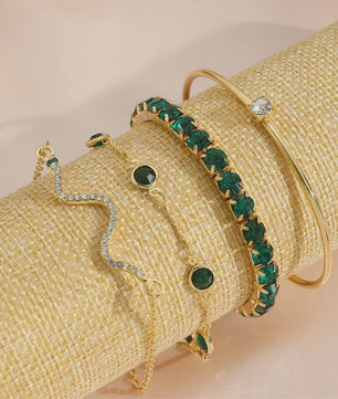 Set van 4 Luxe Armbanden met Groene Edelstenen en Strass - Stijlvolle Sieraden voor Dames