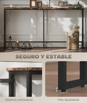 Smalle Industriële Console Tafel met Laadstation - 160x20x80 cm - Rustiek Bruin
