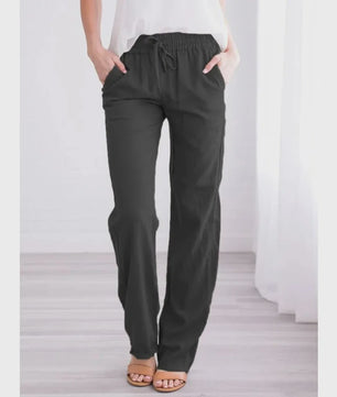 Dames Linnen Broek met Elastische Taille en Koord - Comfortabel en Ademend