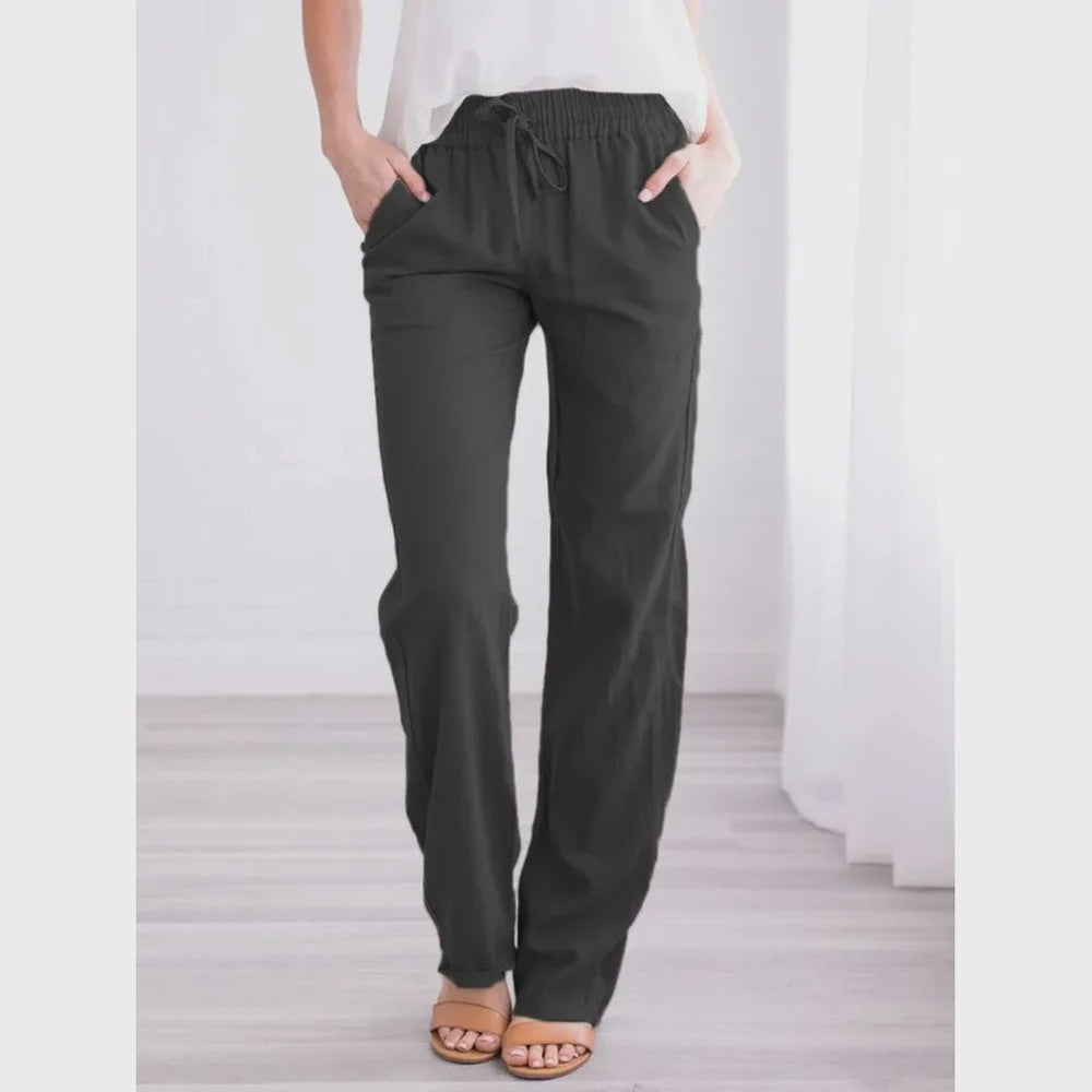 Dames Linnen Broek met Elastische Taille en Koord - Comfortabel en Ademend