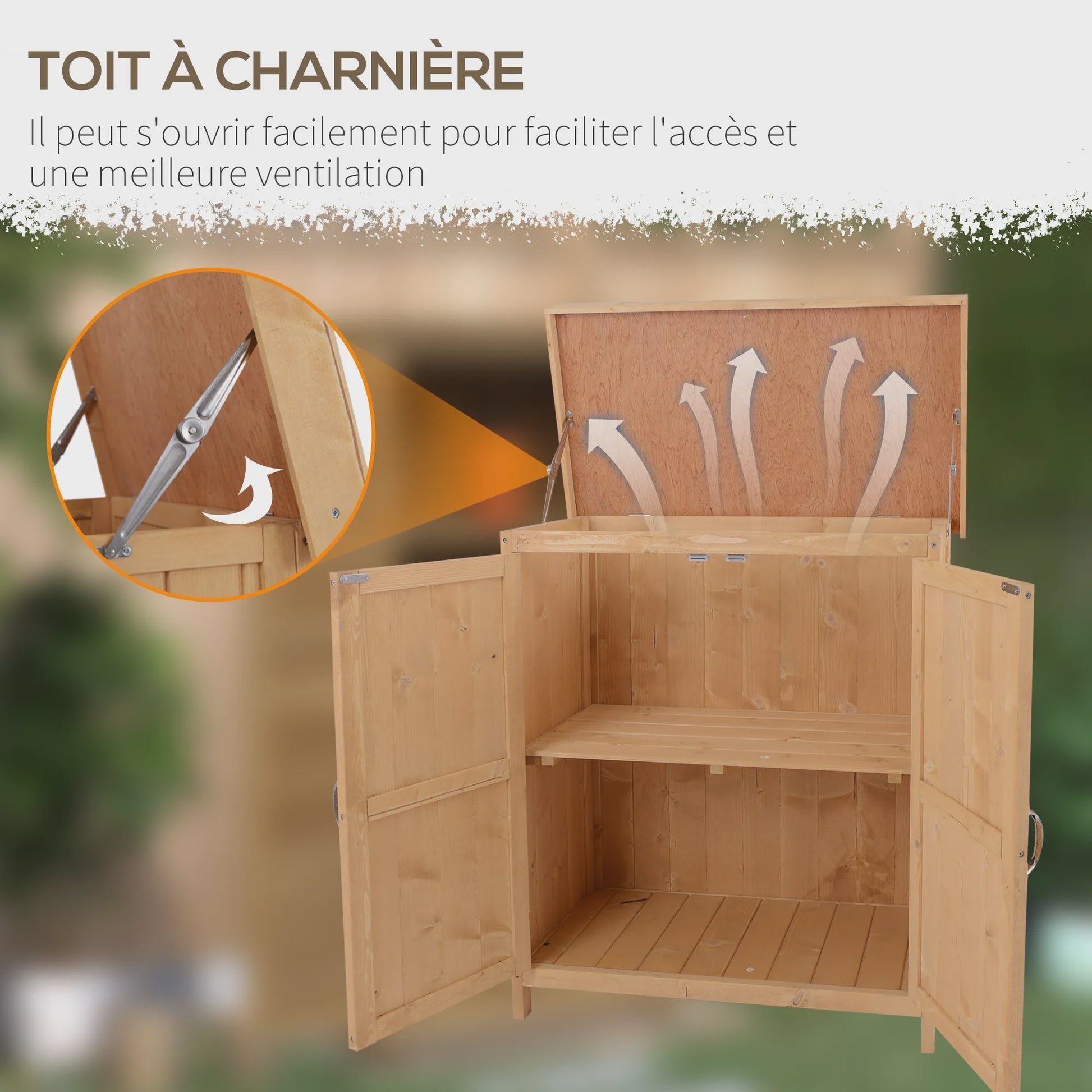 Outsunny Houten Tuinkast op Poten met Dubbele Deuren en Schuin Dak - 74x43x88 cm