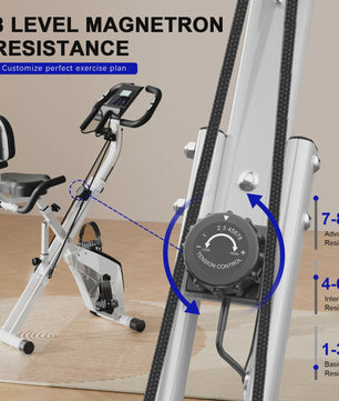 GartistGO foldable exercise bike, 8 resistance levels, with heart rate sensors, LCD stationary fitness bike for indoor cycling With extra-thick yoga and Pilates mat