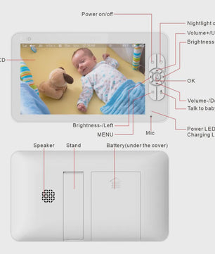 7" HD Babyfoon met 1080P IPS Beeldscherm, Ondersteuning voor 2 Camera's, 24u Batterij & 300m Bereik