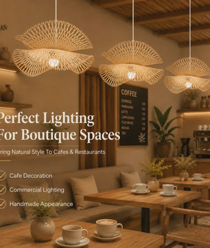 Japanse Bamboe Hanglamp 55cm - Handgeweven Rotan Plafondlamp voor Sfeervolle Woonkamer & Keuken