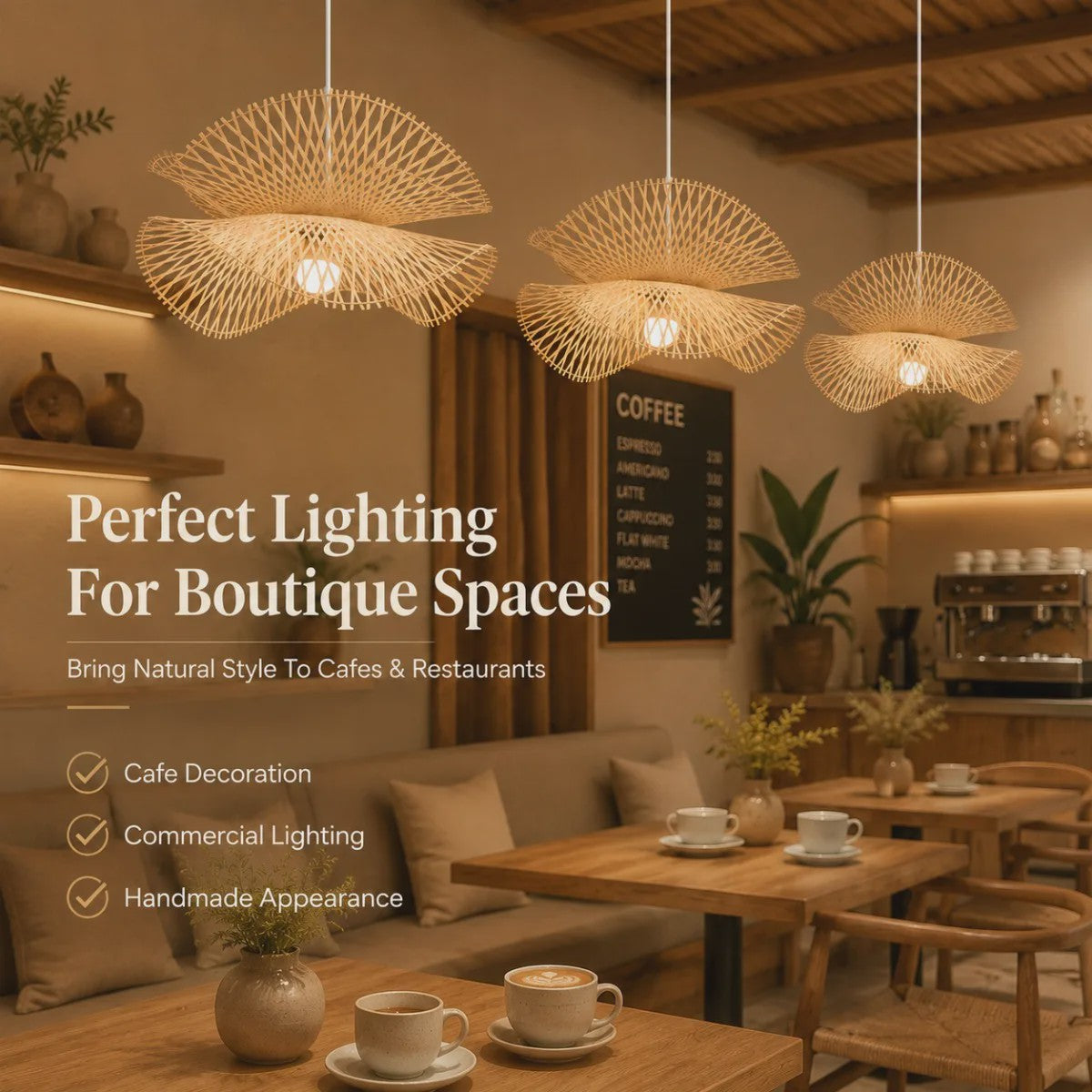 Japanse Bamboe Hanglamp 55cm - Handgeweven Rotan Plafondlamp voor Sfeervolle Woonkamer & Keuken
