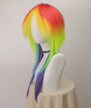 Regenboog Ombre Pruik Lang Recht Synthetisch met Pony - Unisex Cosplay & Feest