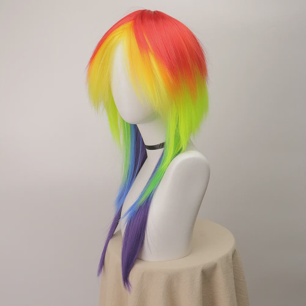 Regenboog Ombre Pruik Lang Recht Synthetisch met Pony - Unisex Cosplay & Feest