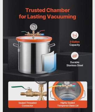 Vacuümkamer met 3.5 CFM Vacuümpomp - 3 of 5 Gallon - Voor Harsontgassing & Houtstabilisatie