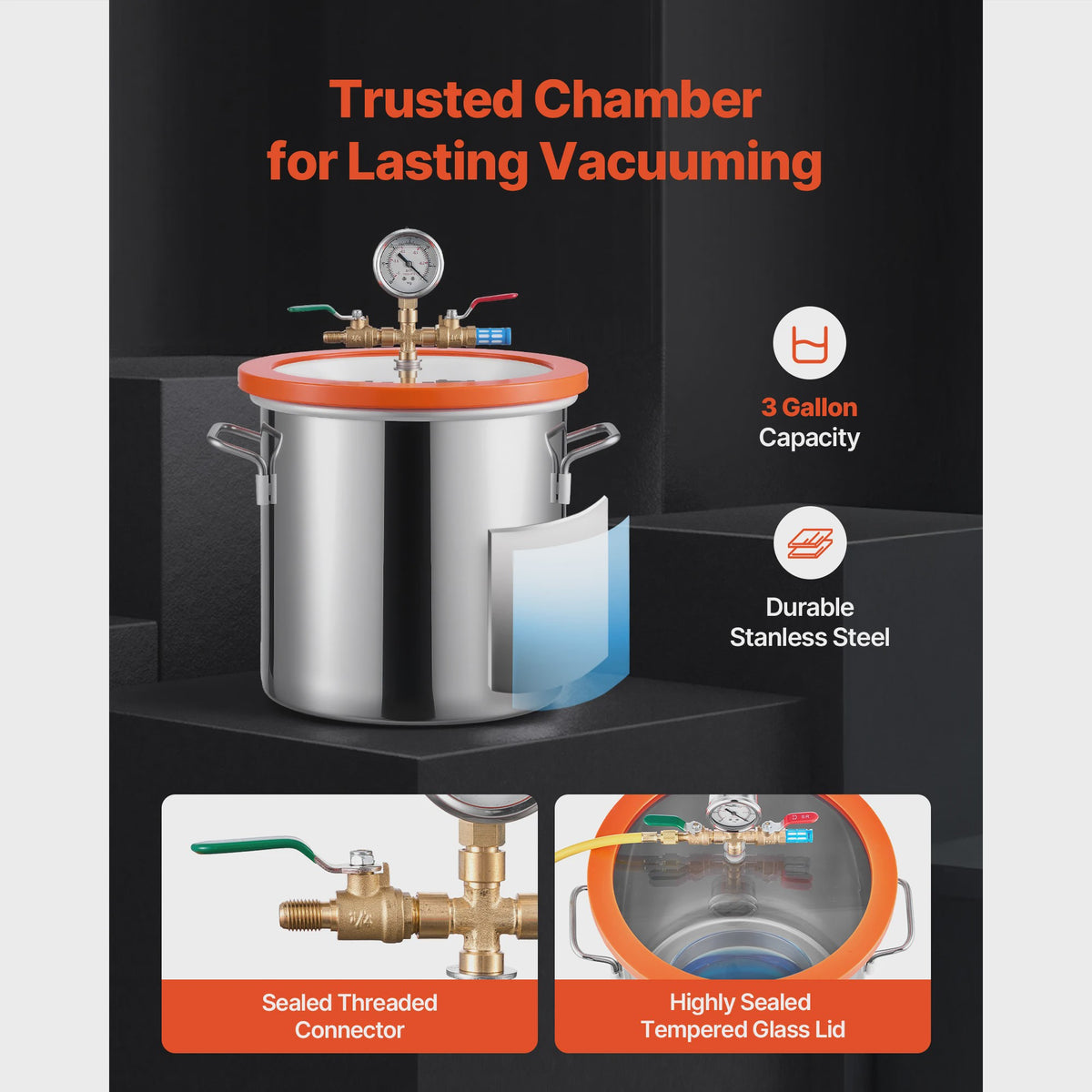 Vacuümkamer met 3.5 CFM Vacuümpomp - 3 of 5 Gallon - Voor Harsontgassing & Houtstabilisatie
