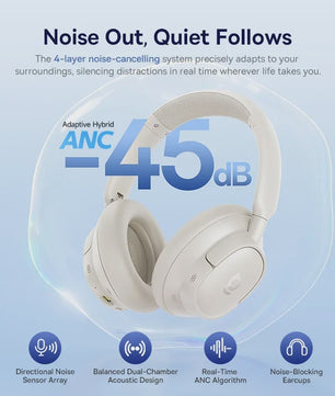 Baseus Bass EH10 NC Draadloze Koptelefoon - 45dB Noise Cancelling, 80 Uur Batterij, Bluetooth 6.0