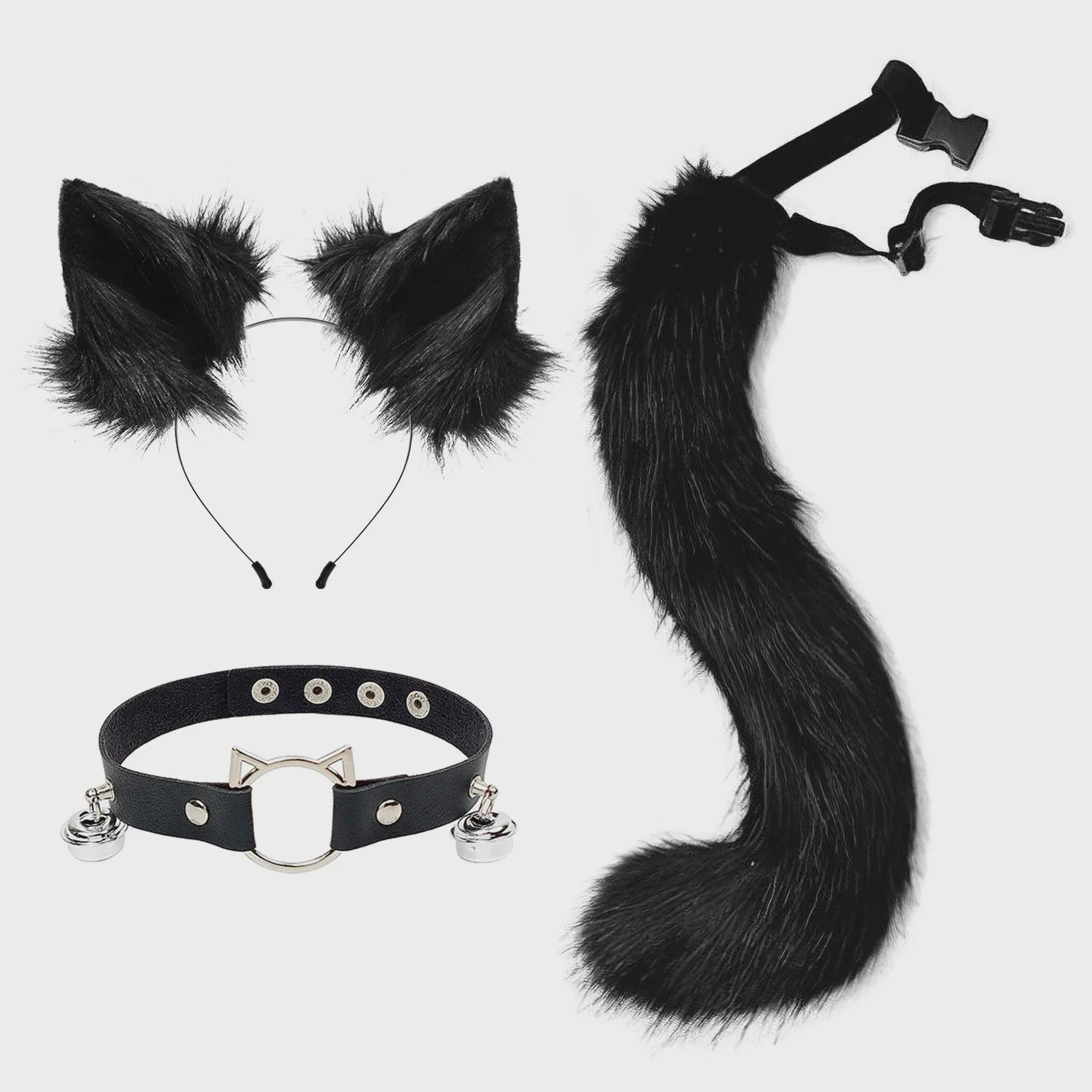Dierenoren Hoofdband, Staart & Choker Set - Faux Fur Kat, Wolf, Vos - Cosplay & Feestkostuum