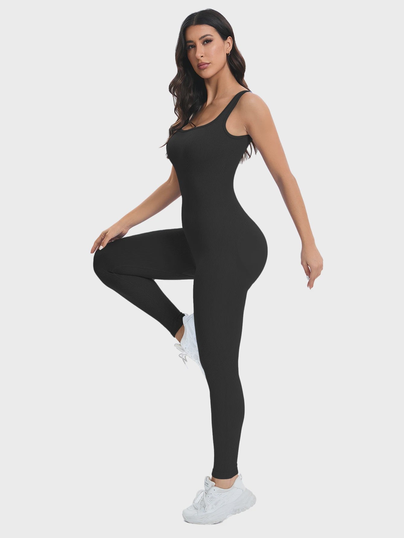 Dames Shapewear Jumpsuit met Ingebouwde BH - Bodycon, Vierkante Hals, Mouwloos & Ribbel Design