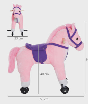 Bruin Hobbelpaard met Wielen, Geluiden en Pedalen - Geschikt voor Kinderen Vanaf 2 Jaar