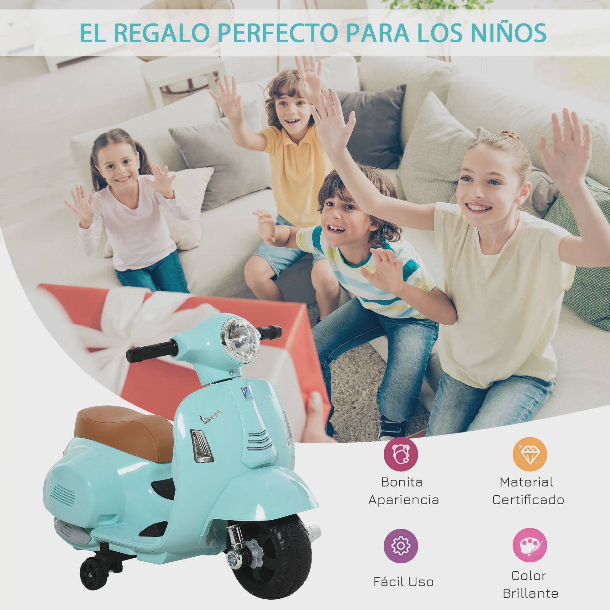 Elektrische Vespa Scooter voor Kinderen (18-36 maanden) - Met Verlichting en Claxon
