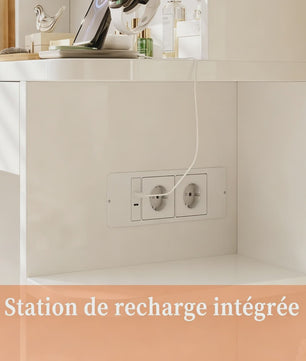 Kaptafel met Verlichte Spiegel, Lades, Haken en Kruk - Ideaal voor Kleine Appartementen