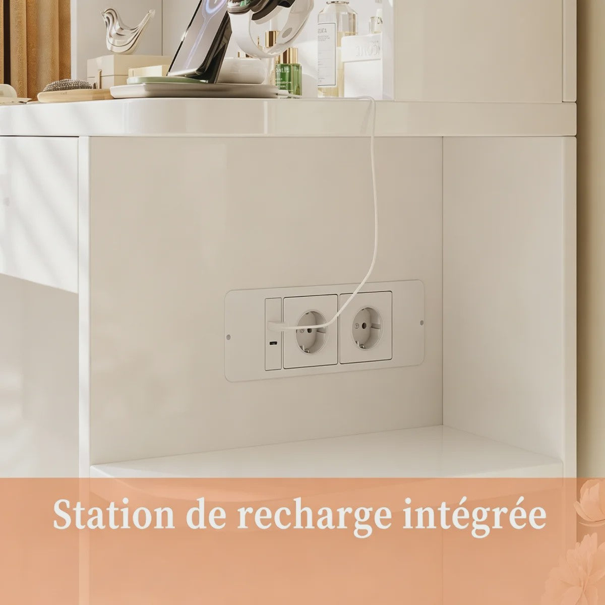 Kaptafel met Verlichte Spiegel, Lades, Haken en Kruk - Ideaal voor Kleine Appartementen