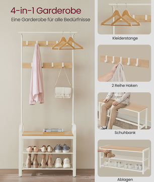 Stijlvolle Kapstok met Schoenenrek - 3 Niveaus, Afneembare Haken & Metalen Frame - 183 cm Hoog
