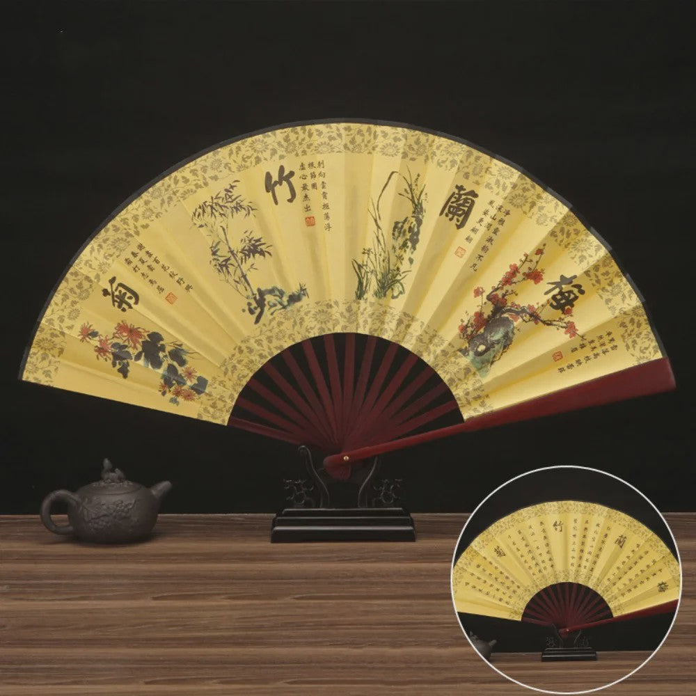 Chinese Vintage Vouwventilator 33cm met Houten Handvat - Klassiek en Stijlvol