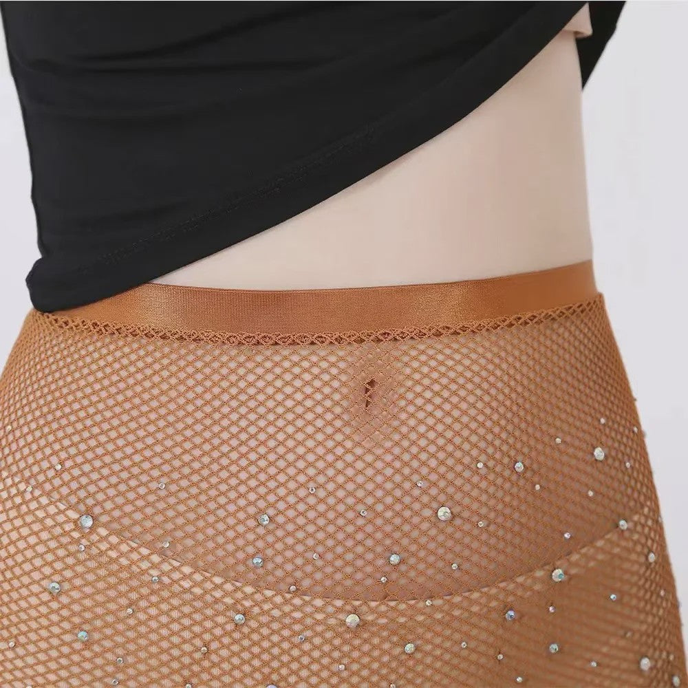 Dames Strass Visnet Panty voor Ballroom & Latin Dans - Glanzend en Elastisch