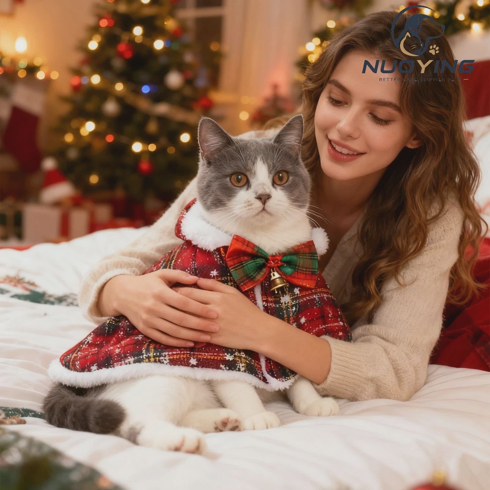 Feestelijke Kerst Cape voor Hond en Kat met Strik en Belletje