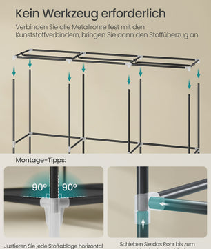 Ruime Stoffen Kledingkast met 3 Hanggedeeltes, 4 Zijvakken en Legplanken - 188x45x176 cm