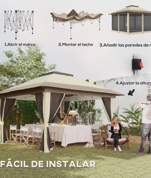 Outsunny Partytent 3.6x3.6m met 4 UV-beschermende Mesh Zijwanden